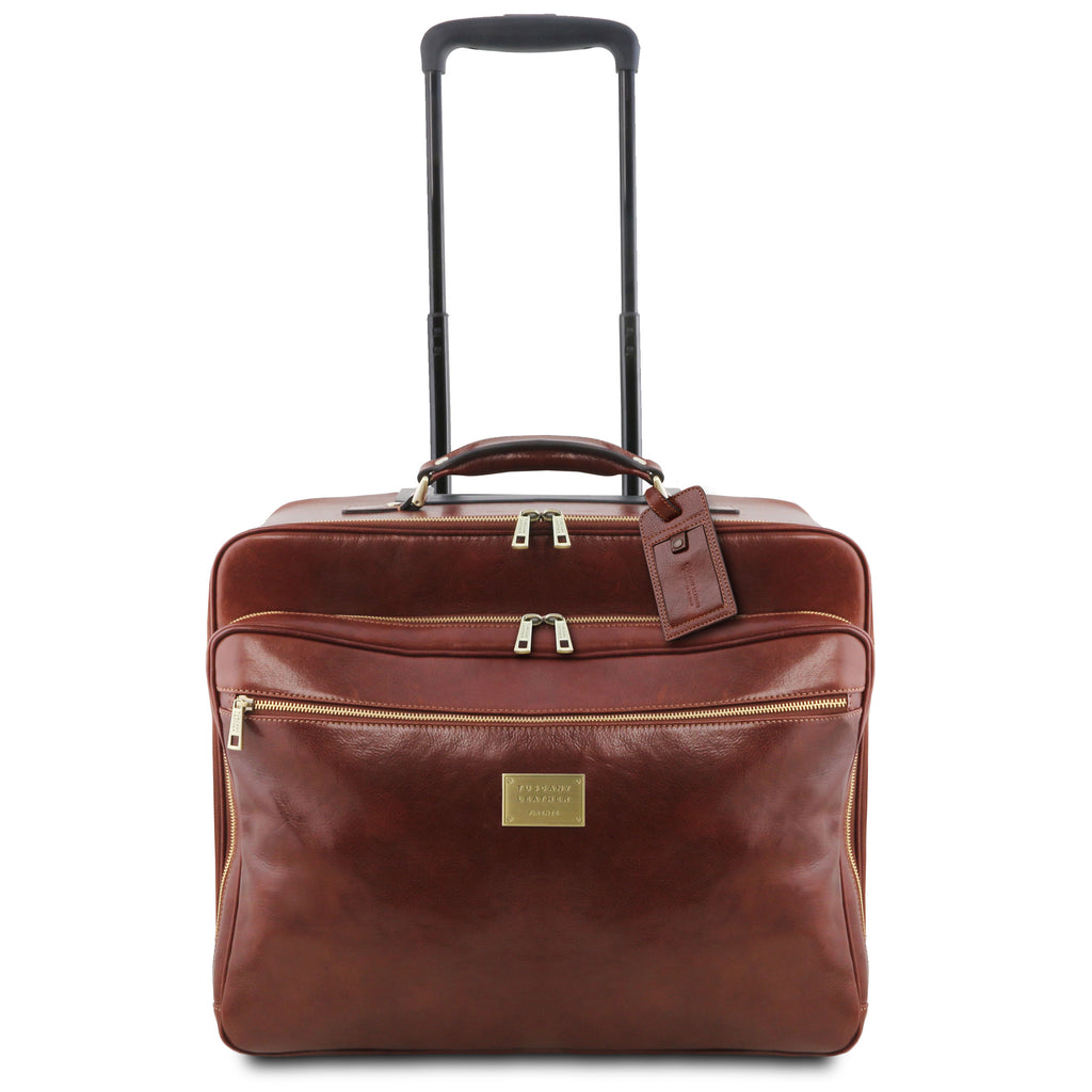 VARSAVIA Leather Pilot Case With two Wheels
