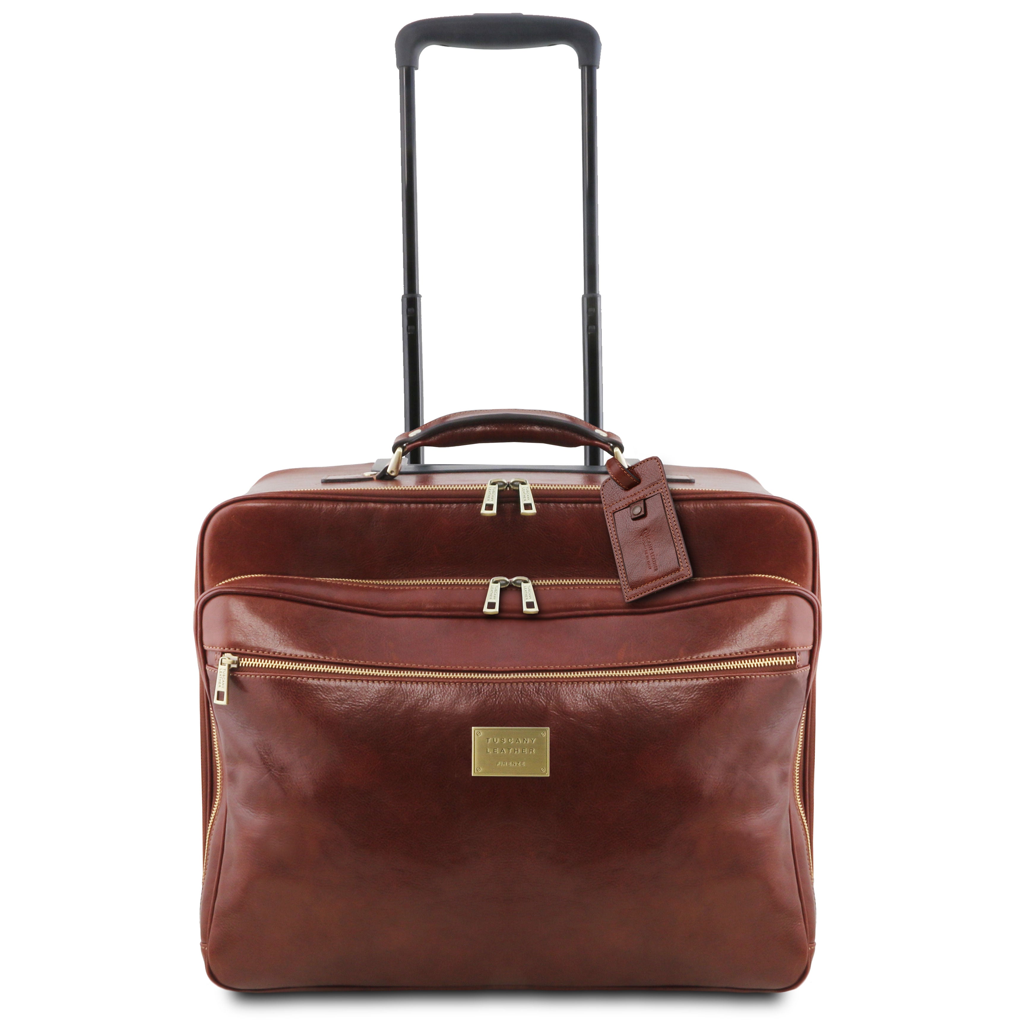 VARSAVIA Leather Pilot Case With two Wheels