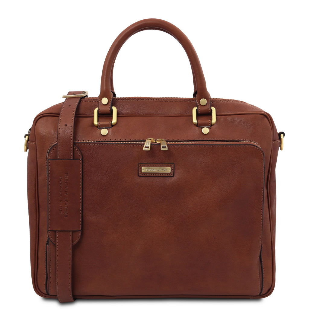 PISA Leather Laptop Briefcase With Front Pocket