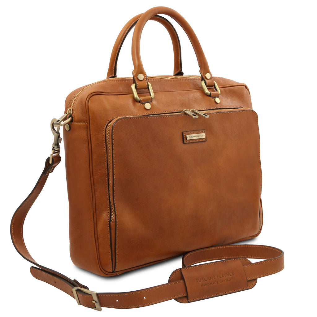 PISA Leather Laptop Briefcase With Front Pocket