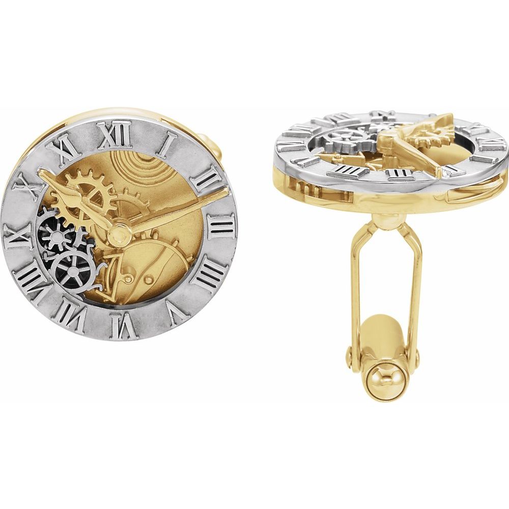 Clock Design Cuff Links - 14K White/Yellow Gold