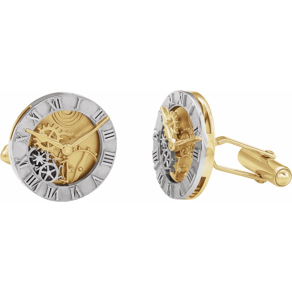 Clock Design Cuff Links - 14K White/Yellow Gold